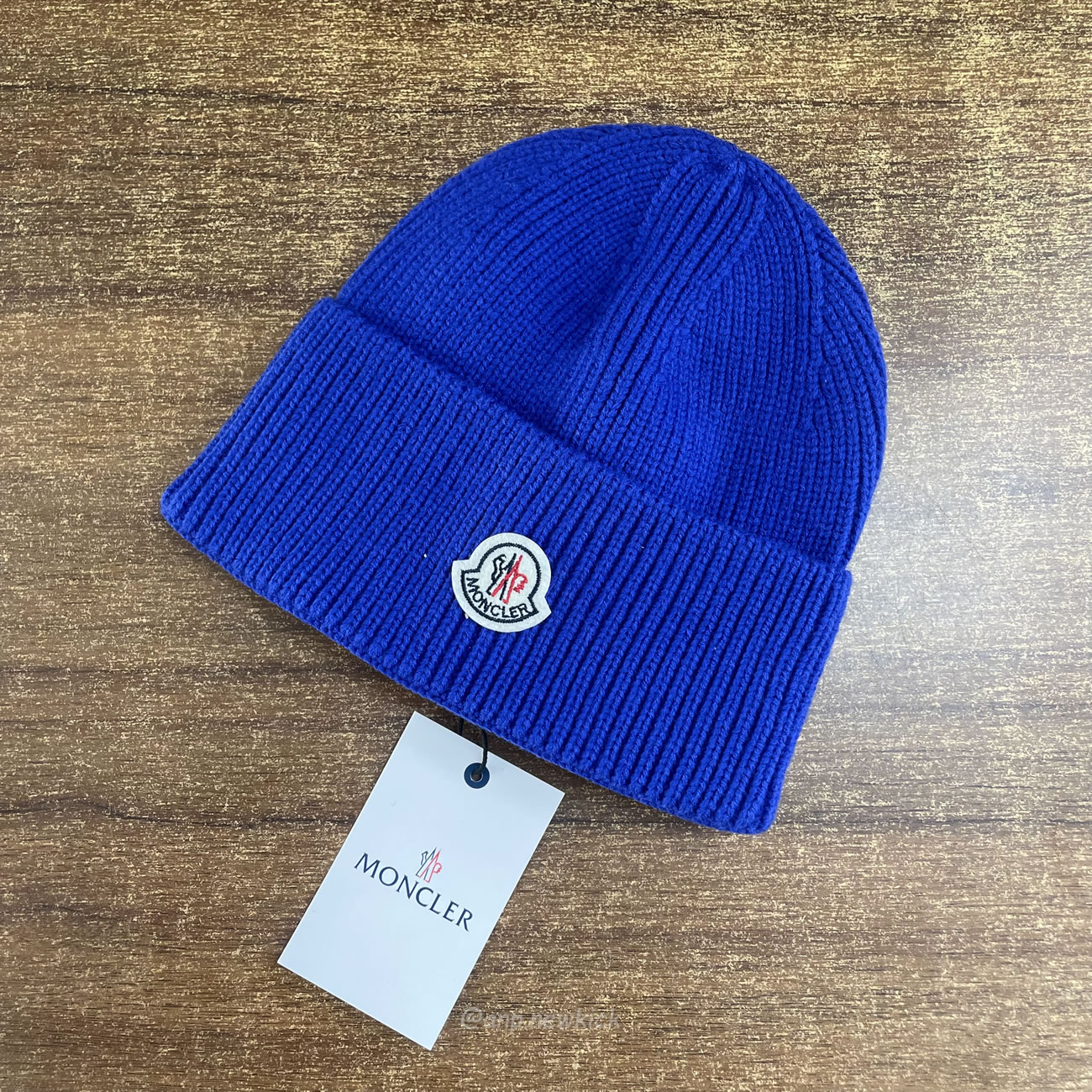 Moncler Logo Patch Ribbed Knit Beanie Black Blue (6) - newkick.vip